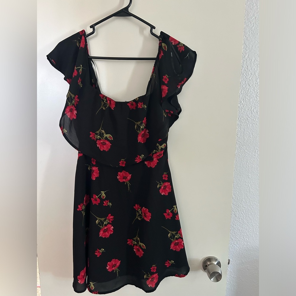 Forever 21 Black Dress with Red Floral Design